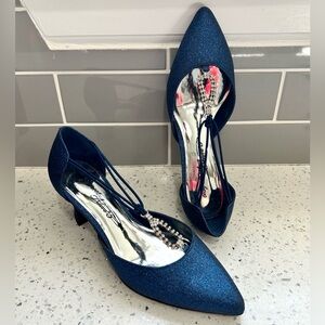 NEW Womens Blue Glitter Easy Street Moonlight Dance Flex Dress Shoes / Size 7